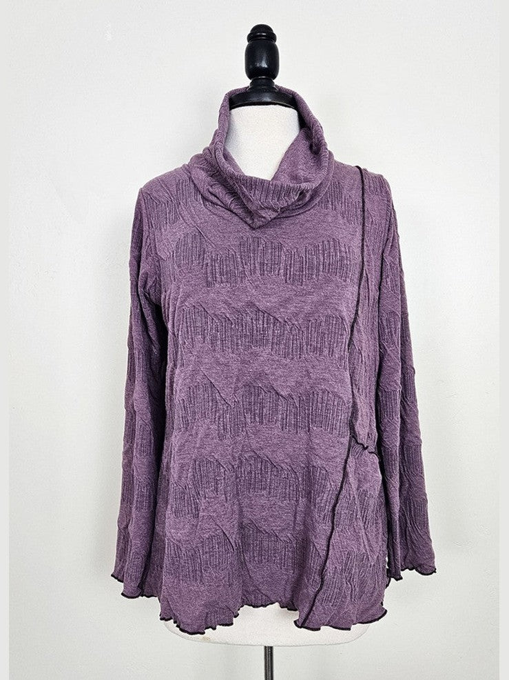Tunic Wavy Plum Long Sleeve Cowl Neck Women's 816