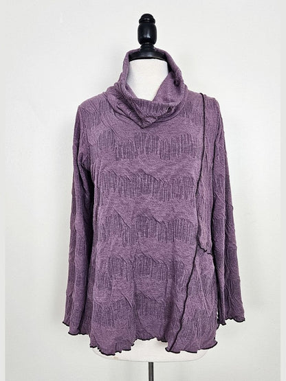 Tunic Wavy Plum Long Sleeve Cowl Neck Women's 816