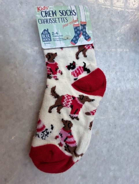 Children's Christmas Socks - White Red Dogs Woofing 