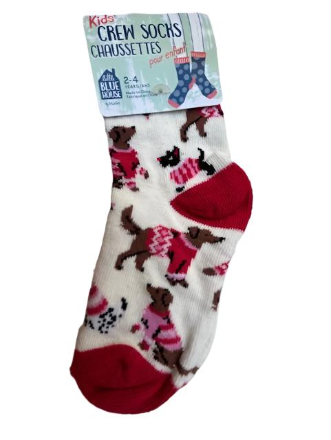 Children's Christmas Socks - White Red Dogs Woofing 