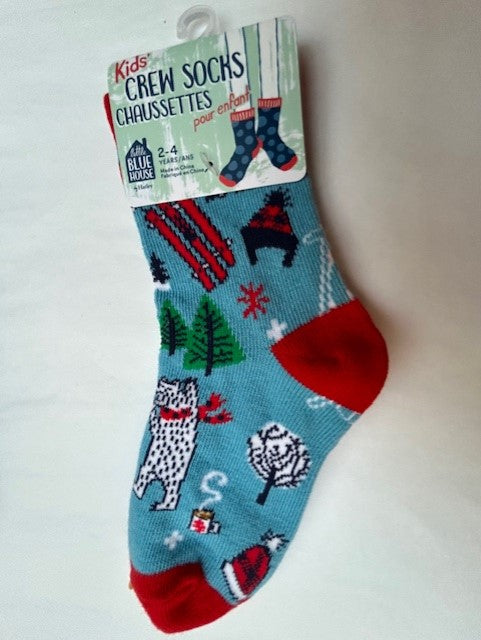 Children's Christmas Socks - Vintage Ski Blue Red-2-4yr 