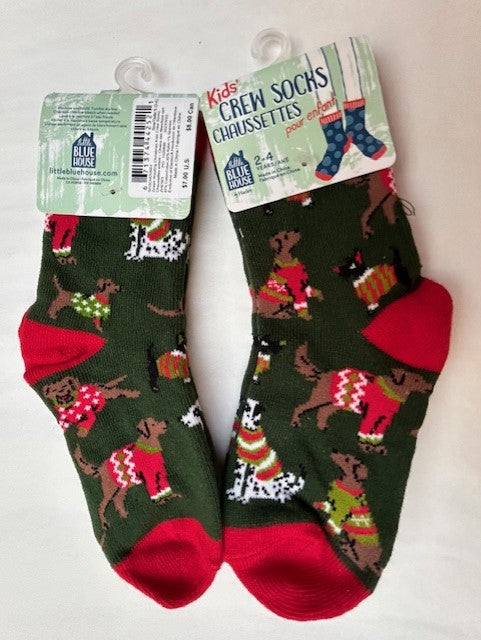 Children's Christmas Socks -Green Woofing Christmas 
