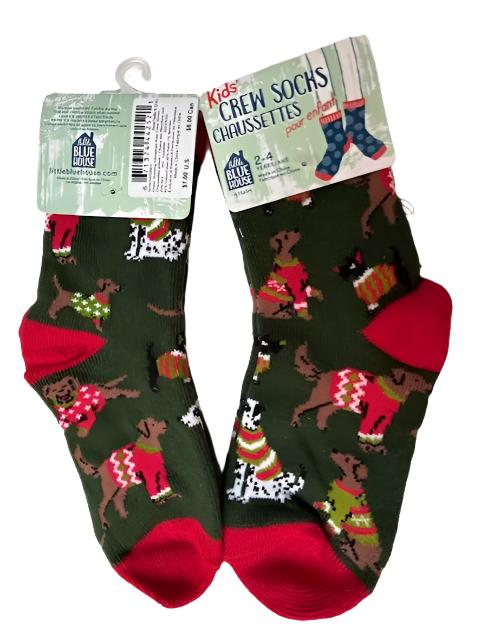 Children's Christmas Socks -Green Woofing Christmas 