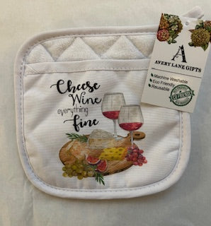 Pot Holder - Cheese / Wine Everything Fine 