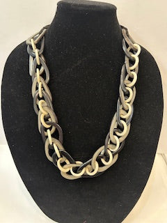 Tagua Necklace - LC227-ONC - Grey / Black / Cream 