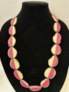 Tagua Necklace - LC022-VI-IV - Pink / Cream 
