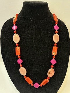 Tagua Necklace - LC1401-RO-PC-PK -Pinks 