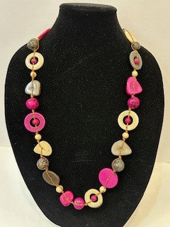 Tagua Necklace - LC1615-FS-CO - Pinks / Creams /Greys 