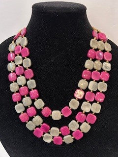 Tagua Necklace - SC1002_PR-CO -Pink / Grey 