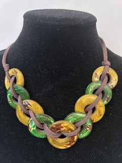 Tagua Necklace - SC417 -OLI-FG - Yellows / Greens 