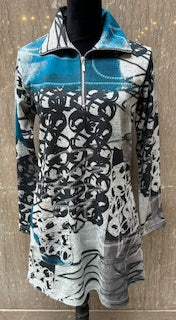 Parsley & Sage zipper pull over teal , black, grey 22w279t17 