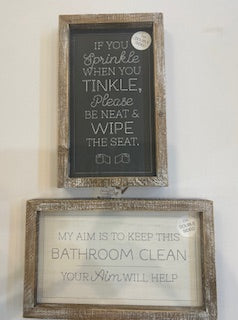 Wood Picture Frame - My Aim is to keep this bathroom clean - 15611  - 10x6 -reversible 