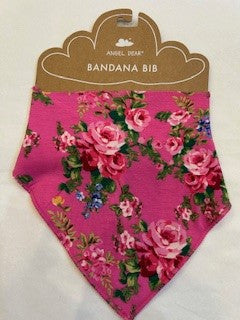 Bandana Bib - 95% viscose bamboo , 5% spandex - One Size -Pink Flower 