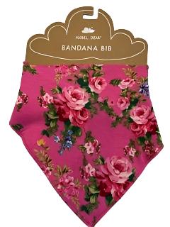 Bandana Bib - 95% viscose bamboo , 5% spandex - One Size -Pink Flower 