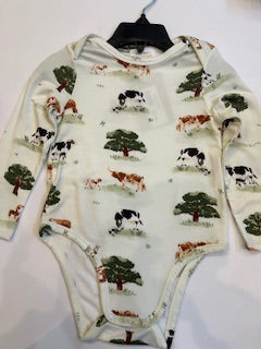 One Piece Long Sleeve- Snap bottom -Bamboo- 18-24m -cow 