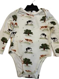 One Piece Long Sleeve- Snap bottom -Bamboo- 18-24m -cow 