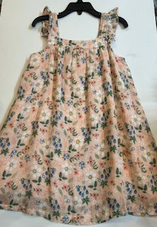 Sun Dress - Floral  100% cotton Gauze - peach - 5t 
