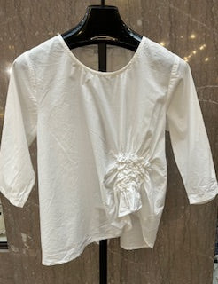 Shirt -White -  elastic rose on shirt w/ 3/4 Sleeve- womens - cv-365WHITE 