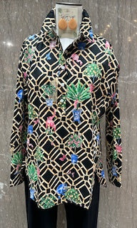 Blouse Pullover Black/Gold Pink Flamingo, Monkey,Butterfly Print Women's 82101 