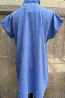 Top Pullover 1/4 Sleeve Collared V Neck Blue Women's L1680 