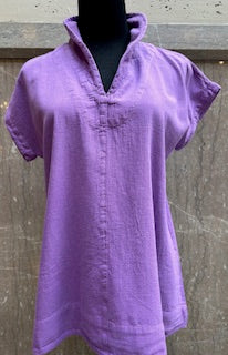 Top Pullover 1/4 Sleeve Collared V Neck Purple Women's L1680 