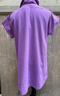 Top Pullover 1/4 Sleeve Collared V Neck Purple Women's L1680 