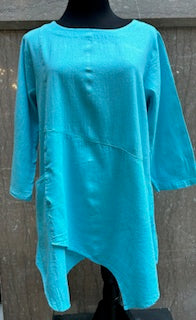 Top Pullover 1Pocket 3/4 Sleeve Teal Women's L-0037 