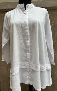 Shirt Button Front 3/4 Sleeve White Women's L0808 