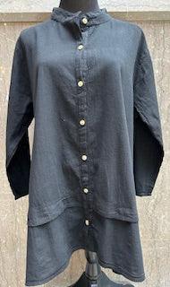 Shirt Button Front 3/4 Sleeve Black Women's L0808 