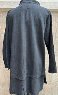 Shirt Button Front 3/4 Sleeve Black Women's L0808 