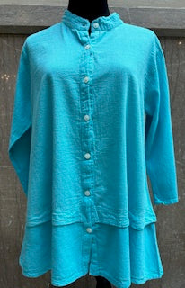 Shirt Button Front 3/4 Sleeve Teal Women's L0808 