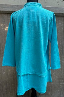 Shirt Button Front 3/4 Sleeve Teal Women's L0808 