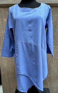 Top Pullover 1Pocket 3/4 Sleeve Blue Women's L-0037 