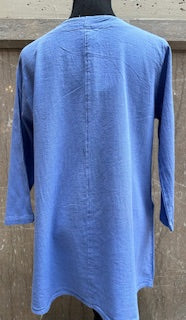 Top Pullover 1Pocket 3/4 Sleeve Blue Women's L-0037 