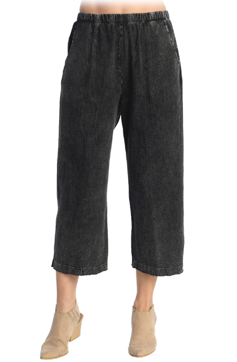 Jess & Jane   M107 Black  Cropped Pants Crinkle Cotton   Women's 