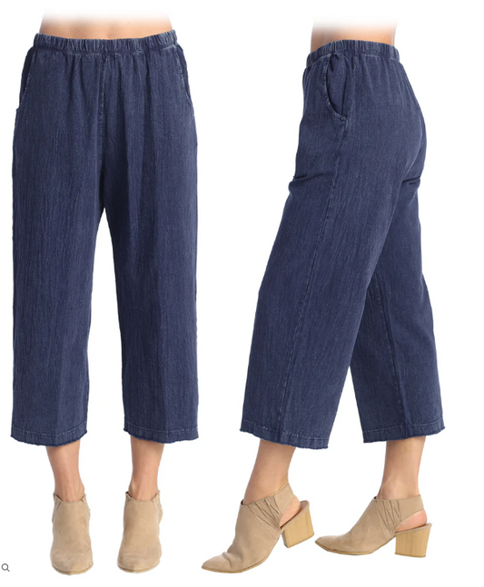 M107 Cropped Crinkle Cotton Pants - Denim 