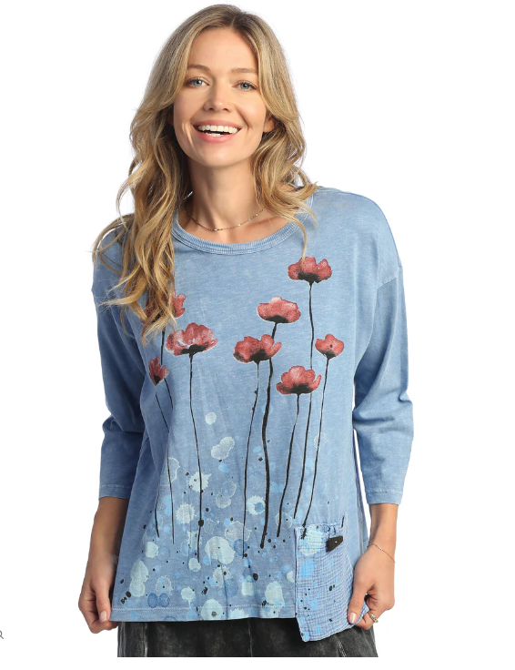 Jess & Jane M118-1929 Confetti Mineral wash 100% Cotton 3/4 Sleeve with Double guaze pocket. 