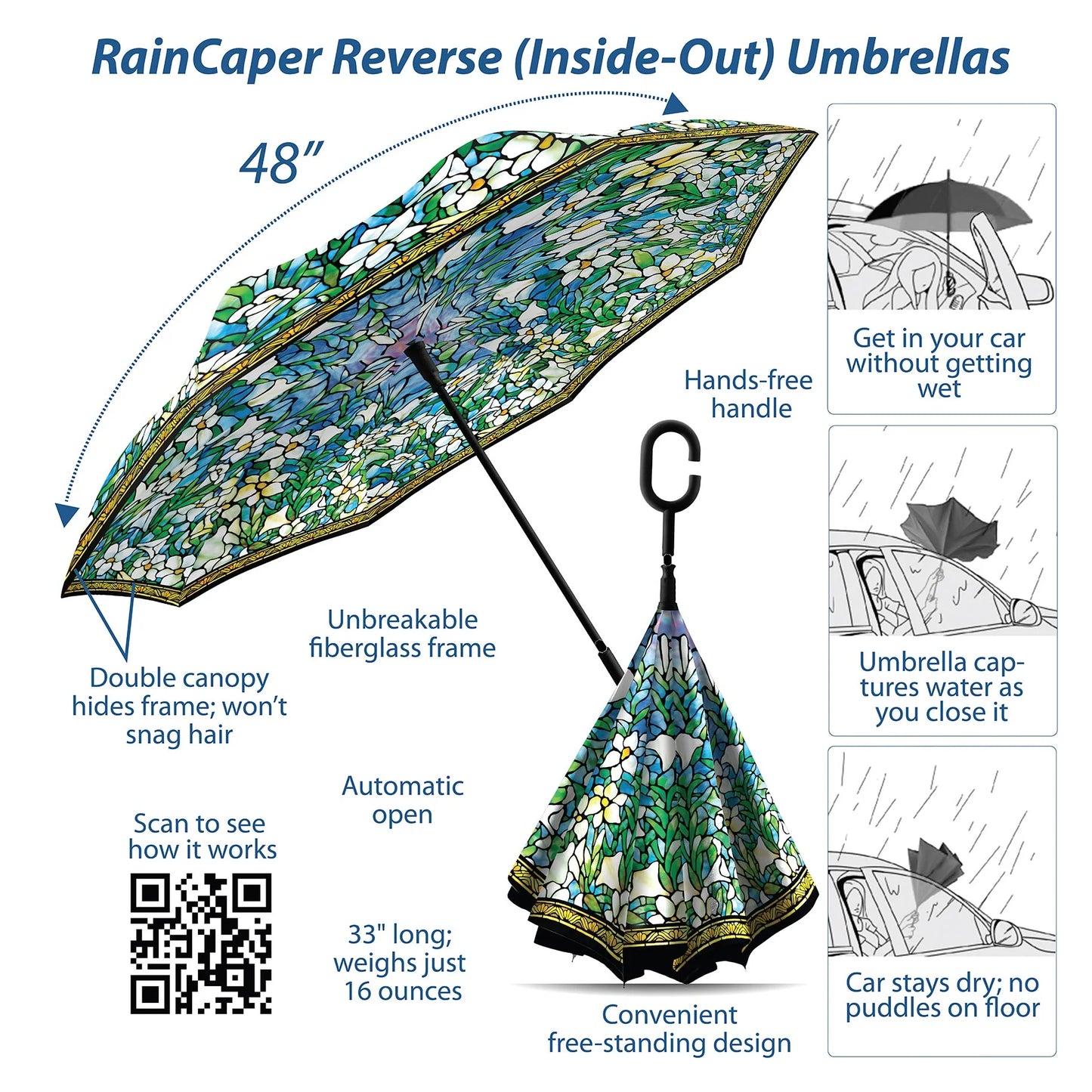 Umbrella Reverse Opening Tiffany Field Of Lilies umb-r-m39-a 