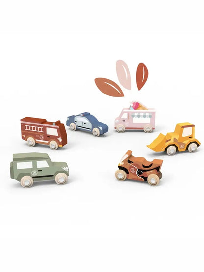 Set of colorful toy cars on a white background