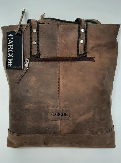 Leather Tote Bag with Pockets-11x14" 