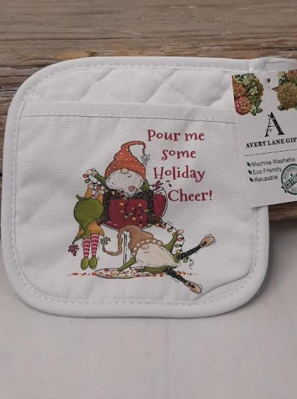 Christmas-Pour Me Some Holiday Cheer-Pot Holder-7x7" 