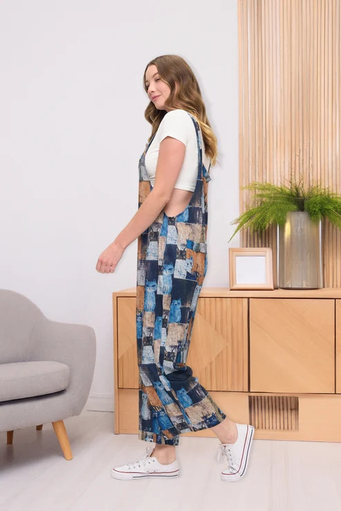Sm-Overalls Wide Leg Navy Blue Cat Print&nbsp; SMT2614N