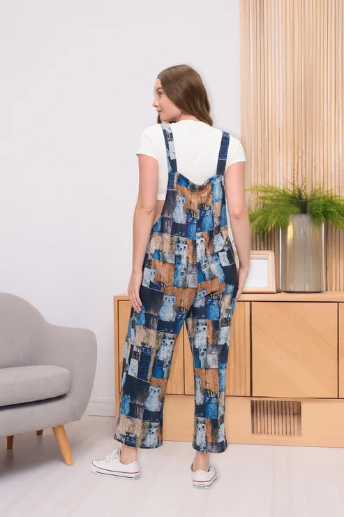 Sm-Overalls Wide Leg Navy Blue Cat Print&nbsp; SMT2614N